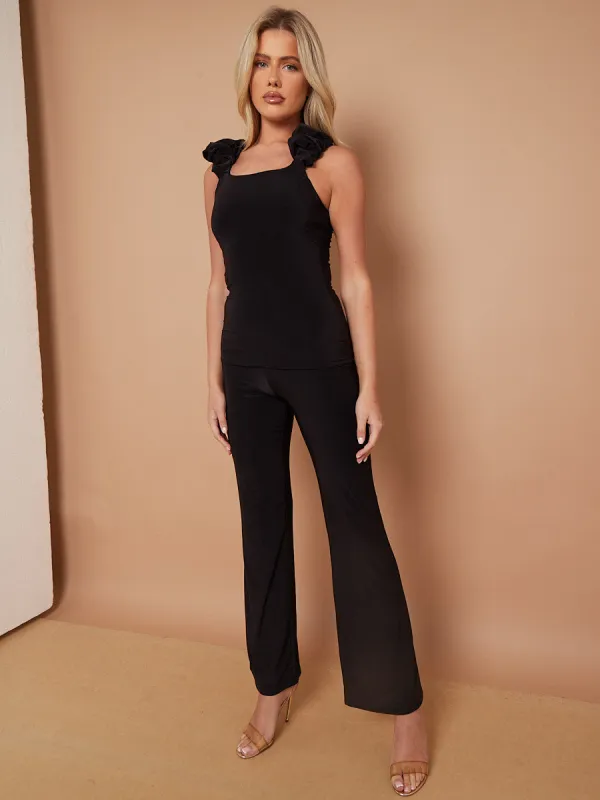 Tiff Slinky Wide Leg Trouser In Black made by Vivichi