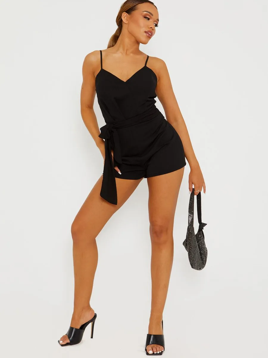 Lottie Pleated Detail Belted Cami Playsuit In Black sold by Vivichi product image thumbnail 3