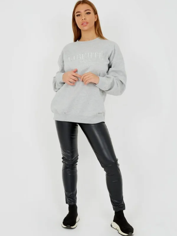 Debra Embroidered Liberte Sweatshirt Jumper In Grey made by Vivichi