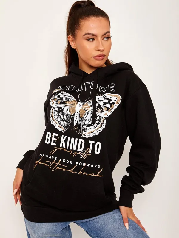 Corey Couture Butterfly Graphic Fleeced Hoodie In Black sold by Vivichi