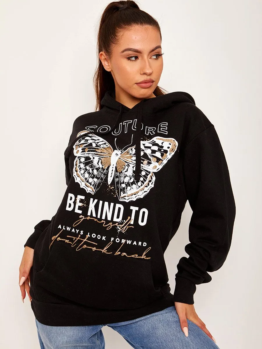 Corey Couture Butterfly Graphic Fleeced Hoodie In Black sold by Vivichi