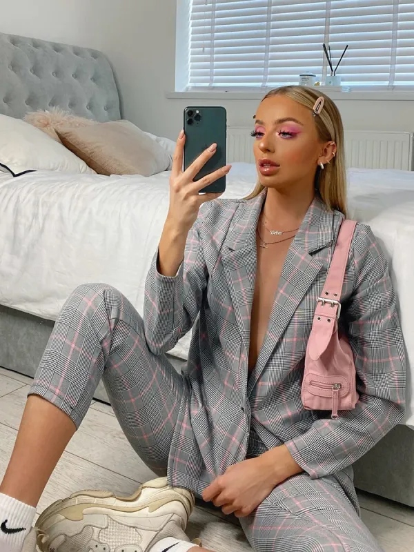 Keri Check Trouser In Pink sold by Vivichi