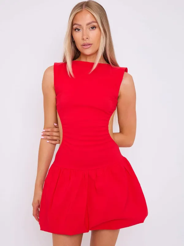 Lesley Cut Out Detail Balloon Dress In Red sold by Vivichi