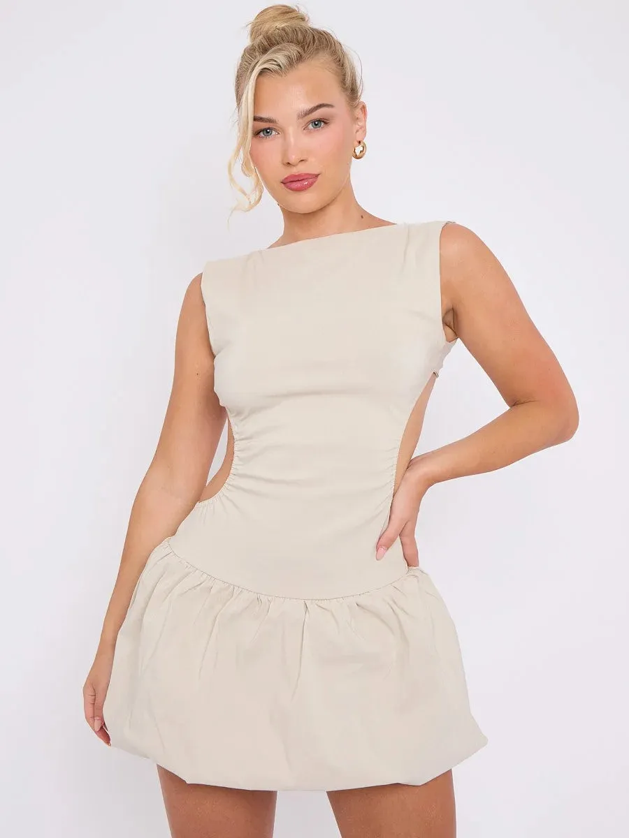 Lesley Cut Out Detail Balloon Dress In Stone sold by Vivichi