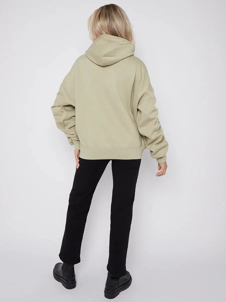 Lorna Ribbon Drawstring Ruched Sleeves Fleeced Hoodie In Sage Green sold by Vivichi product image thumbnail 2