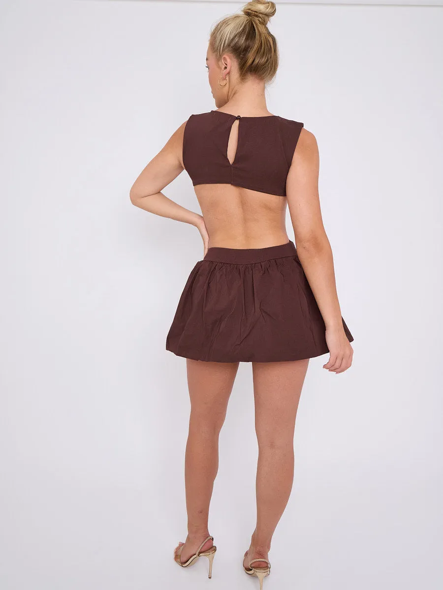 Lesley Cut Out Detail Balloon Dress In Dark Chocolate sold by Vivichi product image thumbnail 3