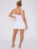 Halsey Square Neck Puffed Hem Mini Balloon Dress In White sold by Vivichi