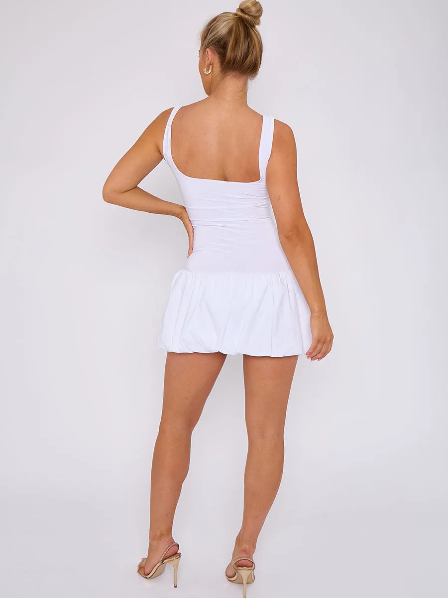 Halsey Square Neck Puffed Hem Mini Balloon Dress In White sold by Vivichi product image thumbnail 4