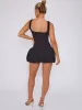 Halsey Square Neck Puffed Hem Mini Balloon Dress In Black sold by Vivichi