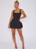 Halsey Square Neck Puffed Hem Mini Balloon Dress In Black sold by Vivichi