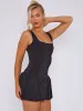 Halsey Square Neck Puffed Hem Mini Balloon Dress In Black sold by Vivichi