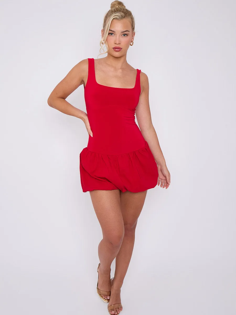 Halsey Square Neck Puffed Hem Mini Balloon Dress In Red sold by Vivichi product image thumbnail 3
