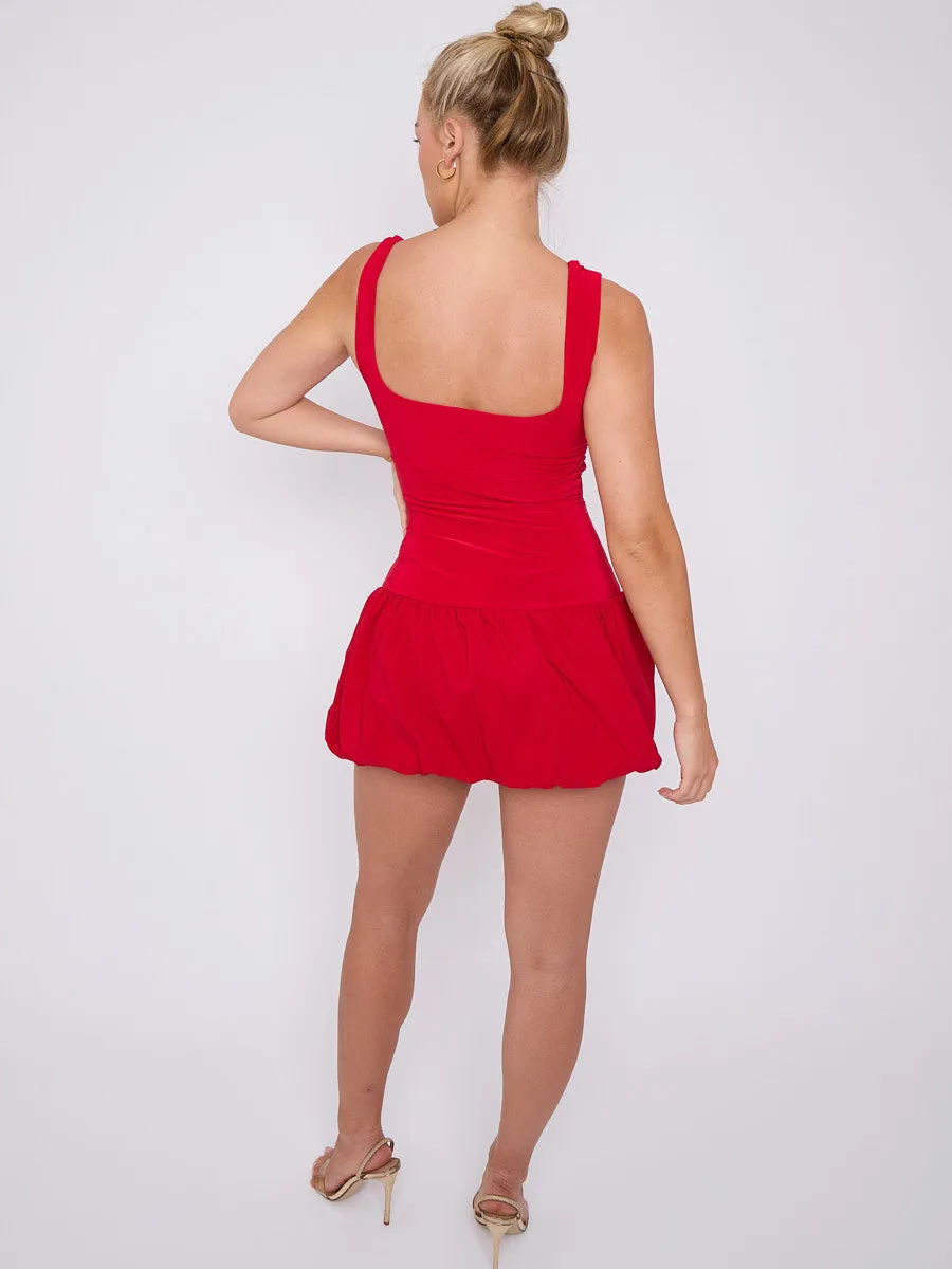 Halsey Square Neck Puffed Hem Mini Balloon Dress In Red sold by Vivichi product image thumbnail 4