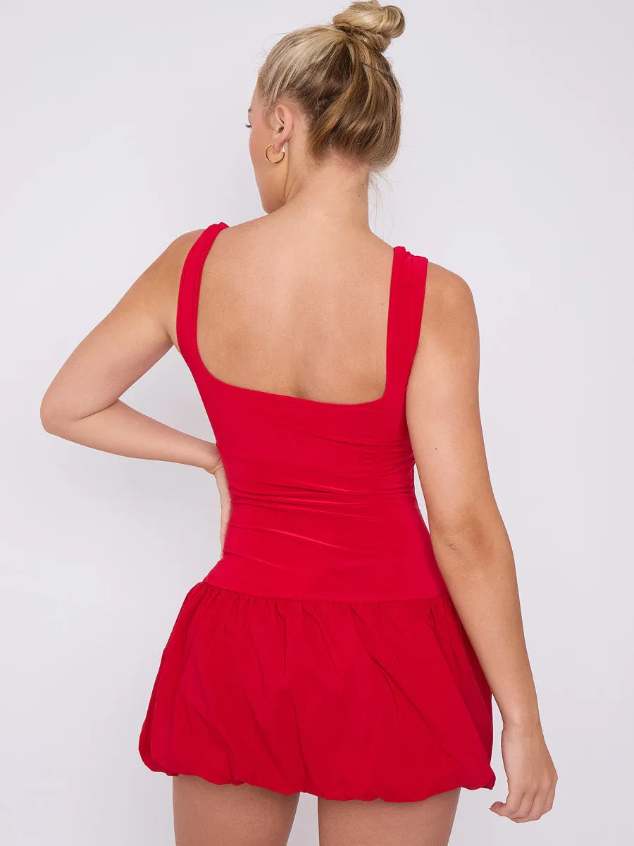 Halsey Square Neck Puffed Hem Mini Balloon Dress In Red sold by Vivichi product image thumbnail 5