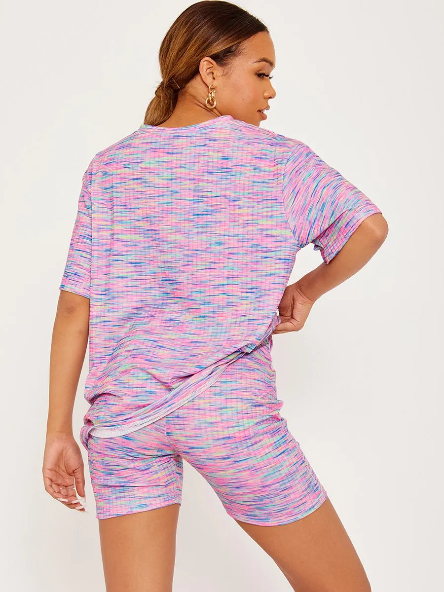 Mayley Multi Coloured Oversized Top & Shorts Co-ord In Fuchsia sold by Vivichi product image thumbnail 4