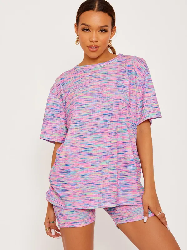 Mayley Multi Coloured Oversized Top & Shorts Co-ord In Fuchsia sold by Vivichi