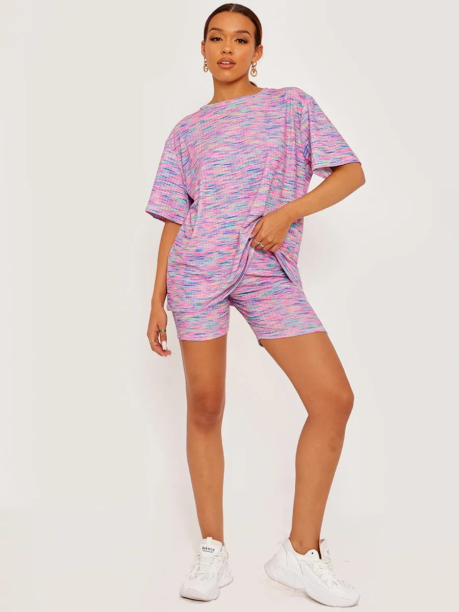 Mayley Multi Coloured Oversized Top & Shorts Co-ord In Fuchsia sold by Vivichi product image thumbnail 5