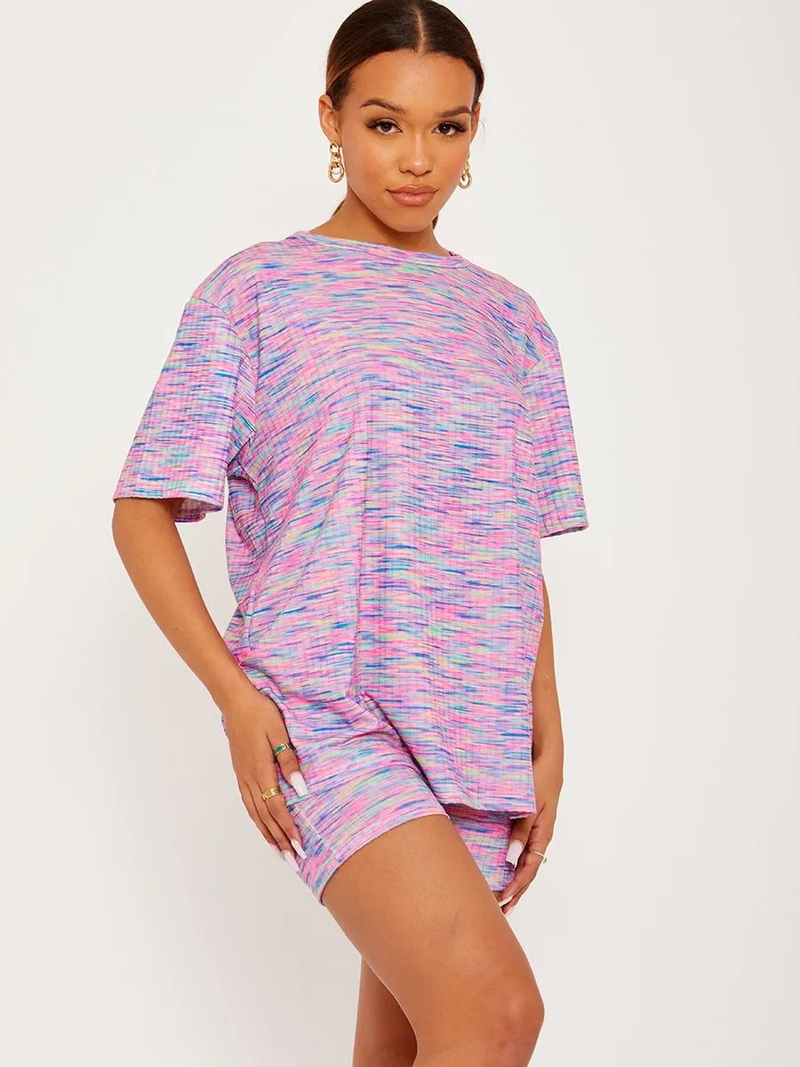 Mayley Multi Coloured Oversized Top & Shorts Co-ord In Fuchsia sold by Vivichi product image thumbnail 2
