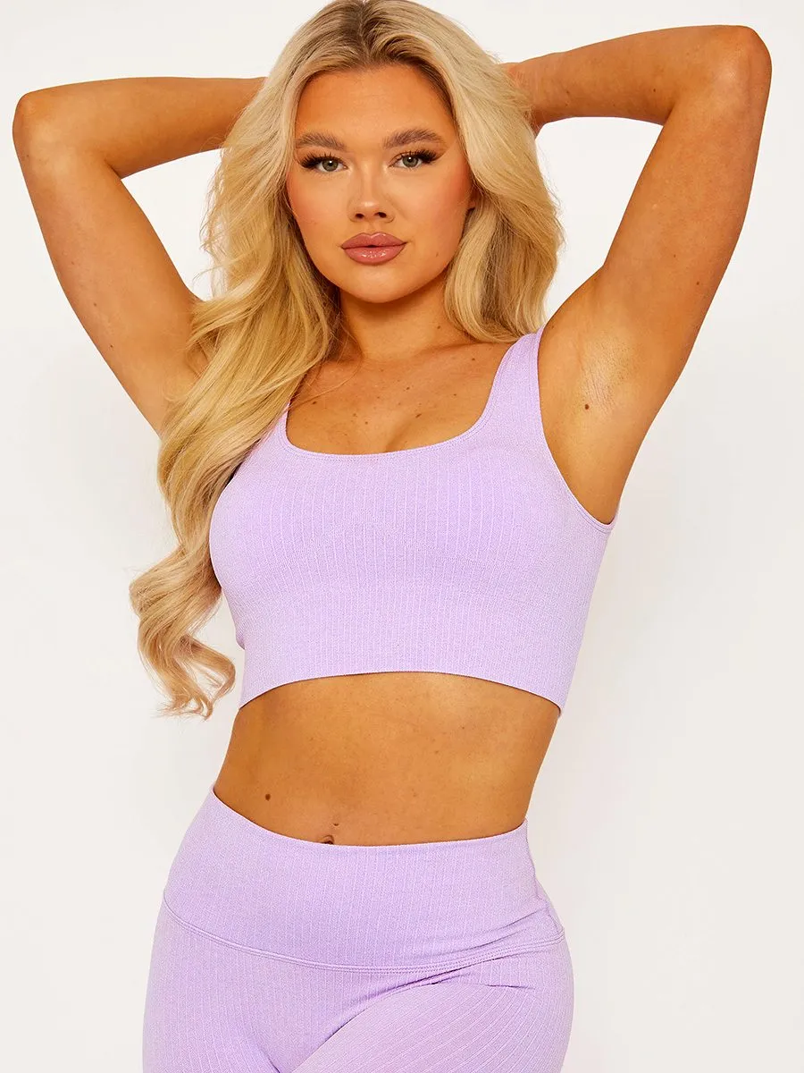Carmela Padded Sports Bra and Legging Ribbed Activewear Set In Lilac sold by Vivichi product image thumbnail 3