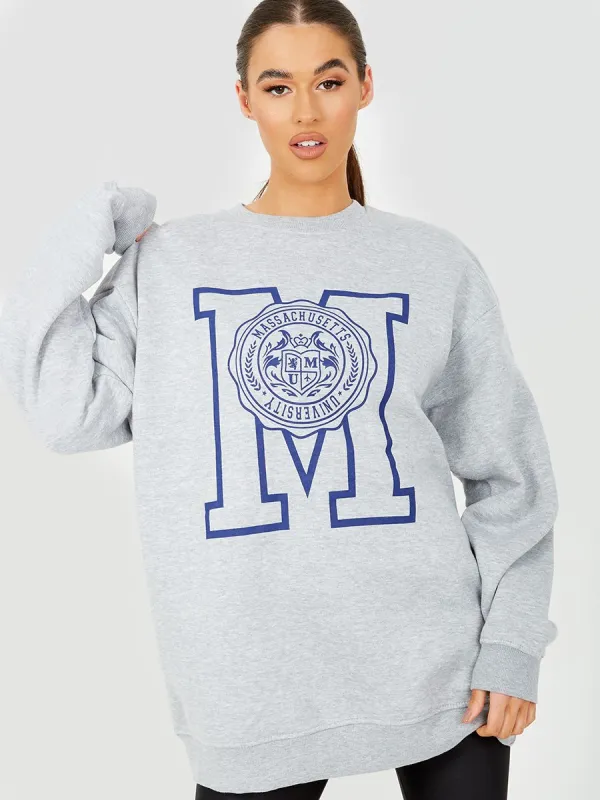 Sandy Massachusetts University Graphic Sweatshirt Jumper In Grey made by Vivichi