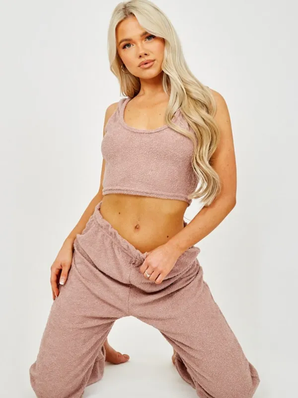 Carly 3 Piece Towelling Co-ord Set In Rose sold by Vivichi