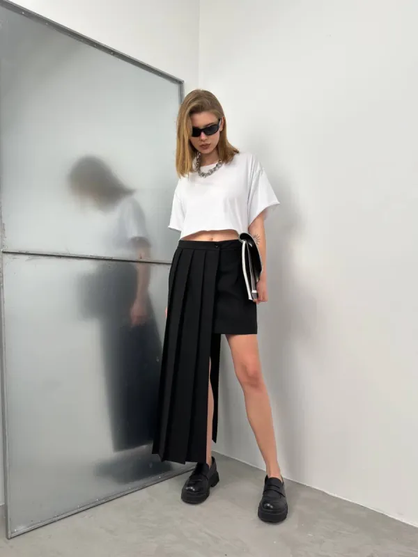 *PRE-ORDER* Olivia Asymmetric Cut Pleated Skirt In Black made by Vivichi