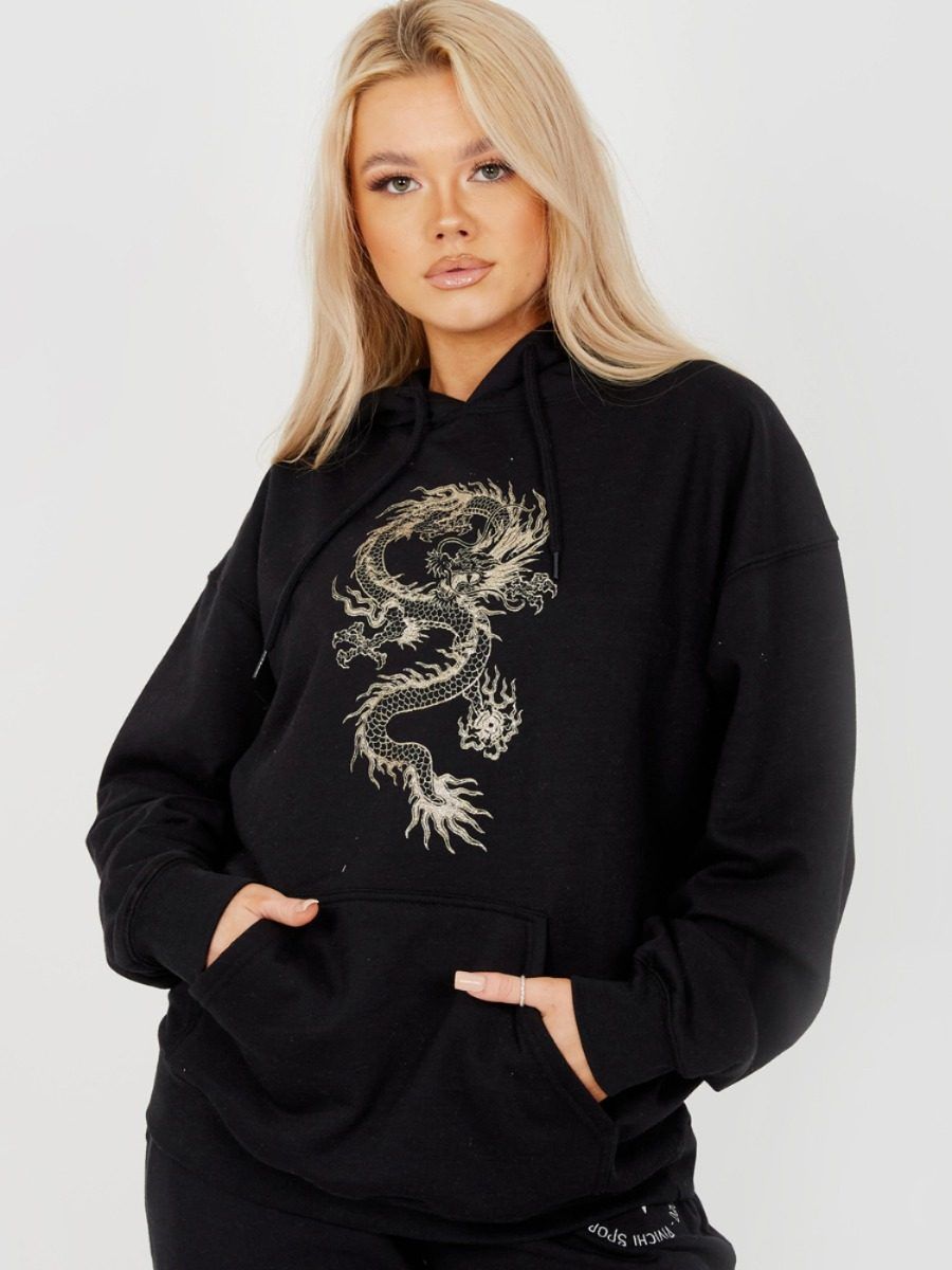 Saema Glittered Dragon Fleeced Hoodie In Black sold by Vivichi product image thumbnail 4