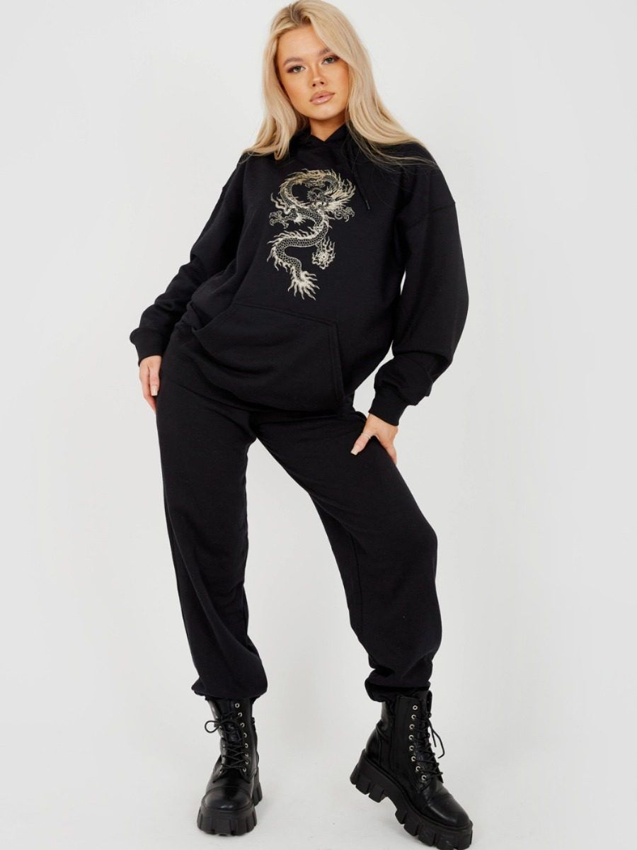 Saema Glittered Dragon Fleeced Hoodie In Black sold by Vivichi product image thumbnail 2