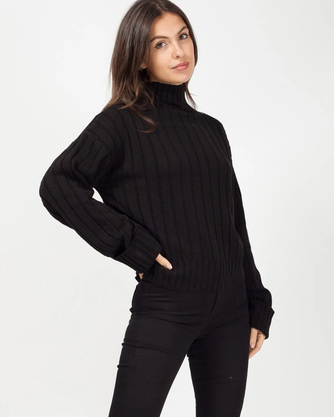 Karlie Turtle Neck Knitted Jumper In Black sold by Vivichi