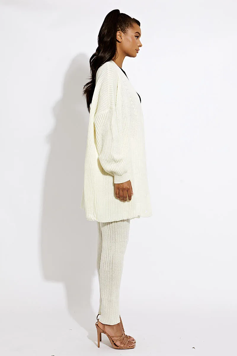 Alex Ribbed Knit Buttoned Cardigan & Legging Co-ord In Cream sold by Vivichi product image thumbnail 3