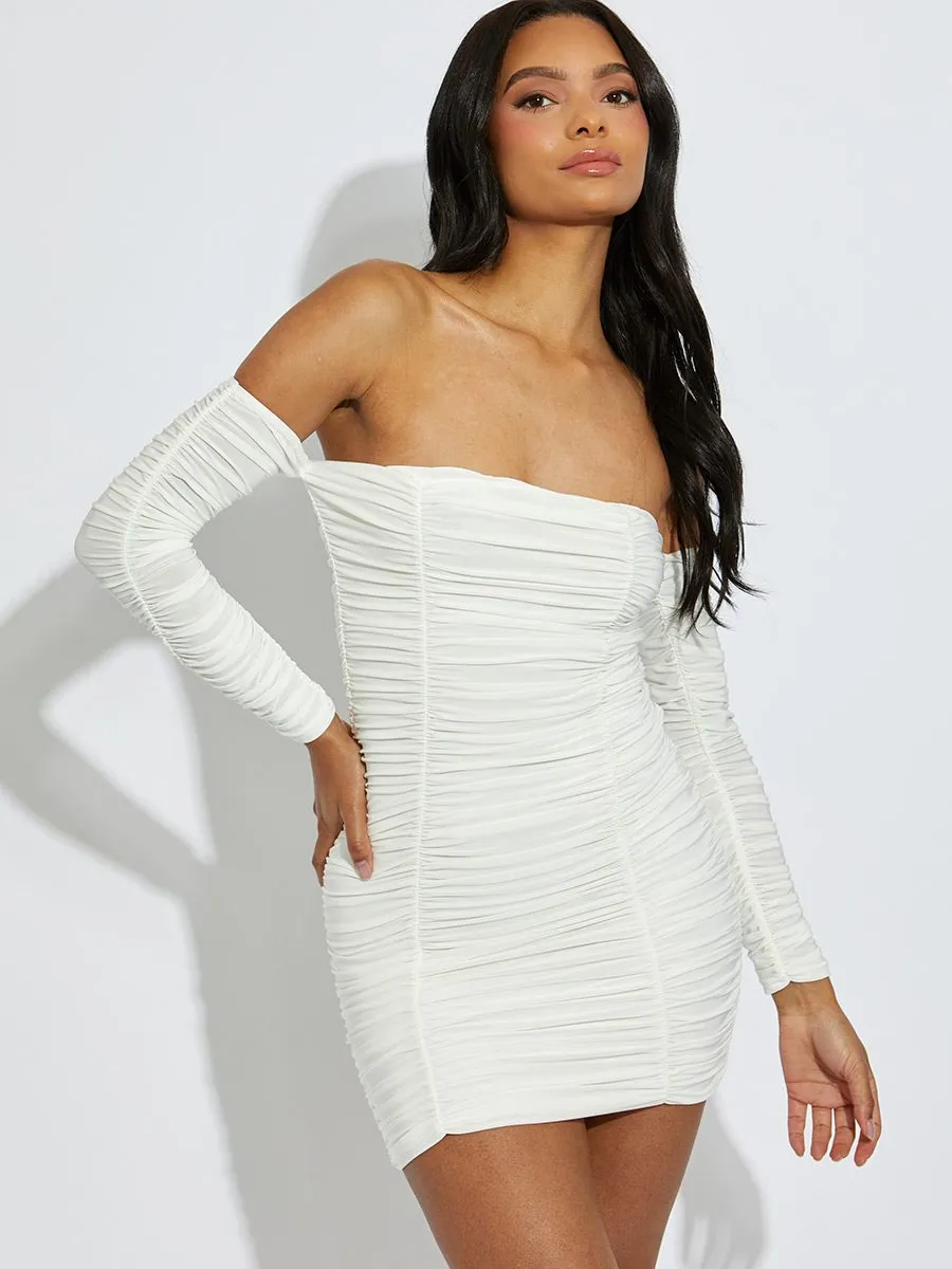 Maria Slinky Ruched Bardot Bodycon Dress In White sold by Vivichi product image thumbnail 3