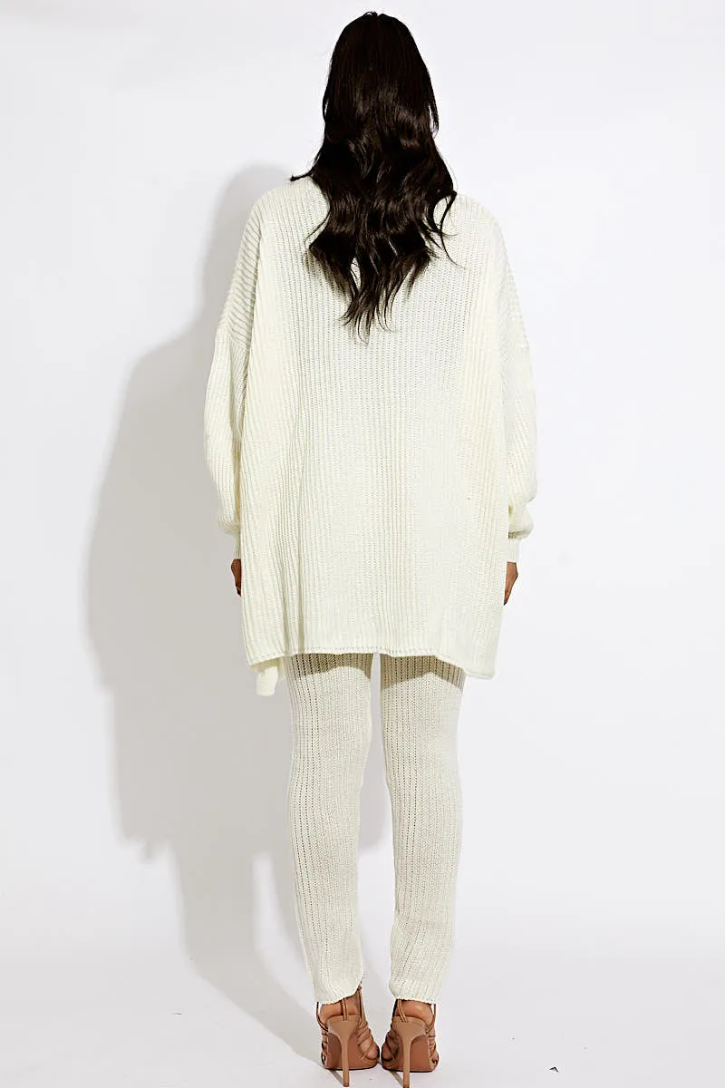 Alex Ribbed Knit Buttoned Cardigan & Legging Co-ord In Cream sold by Vivichi product image thumbnail 4