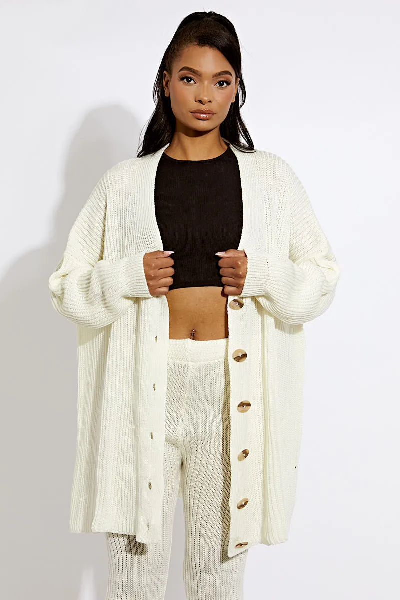 Alex Ribbed Knit Buttoned Cardigan & Legging Co-ord In Cream sold by Vivichi product image thumbnail 2