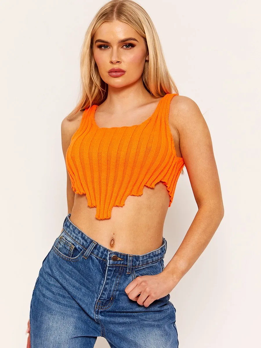 Cate Asymmetric Hem Knitted Vest Crop Top In Orange sold by Vivichi product image thumbnail 2