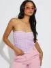 Layla Ruched Mesh Bandeau Corset Crop Top In Lilac sold by Vivichi