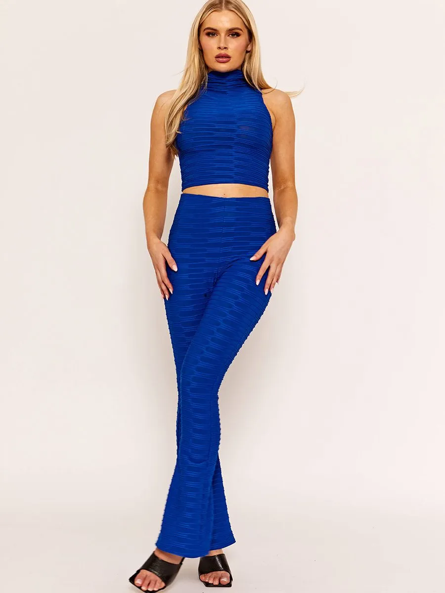 Joane Pleated Jersey Crop Top & Flared Trouser Co-ord In Royal sold by Vivichi product image thumbnail 5