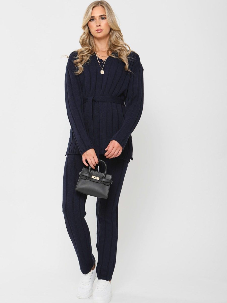 Sammie Ribbed Knitted Belted Loungewear Set Navy sold by Vivichi product image thumbnail 3