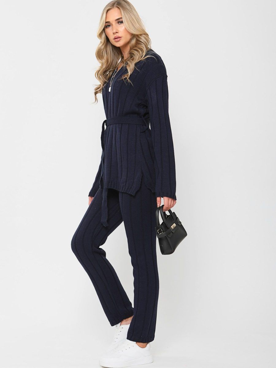 Sammie Ribbed Knitted Belted Loungewear Set Navy sold by Vivichi product image thumbnail 4