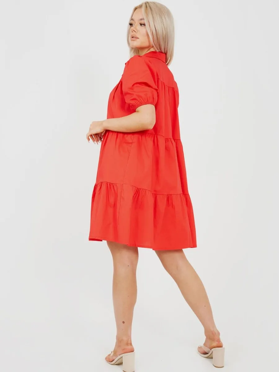Mia Button-Front Tiered Smock Dress In Red sold by Vivichi product image thumbnail 4