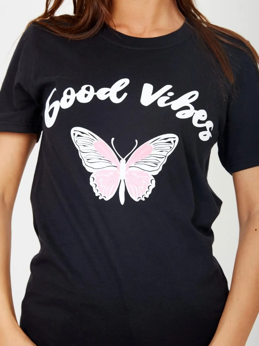 Carrie Good Vibes Butterfly Graphic Printed T-Shirt In Black sold by Vivichi product image thumbnail 3