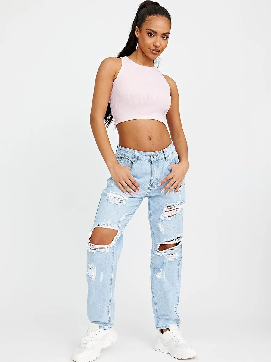 Jess Plain Ribbed Vest Crop Top In Pink sold by Vivichi product image thumbnail 3