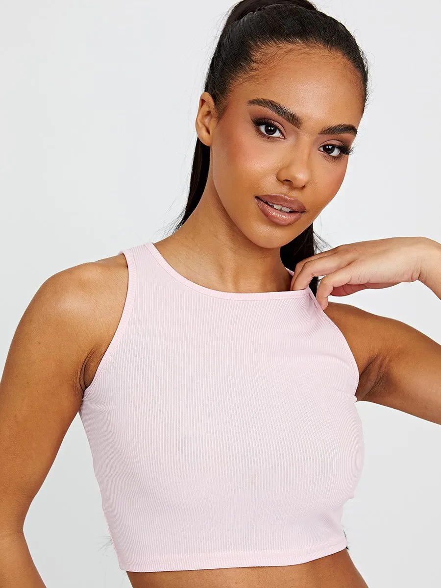 Jess Plain Ribbed Vest Crop Top In Pink sold by Vivichi product image thumbnail 2