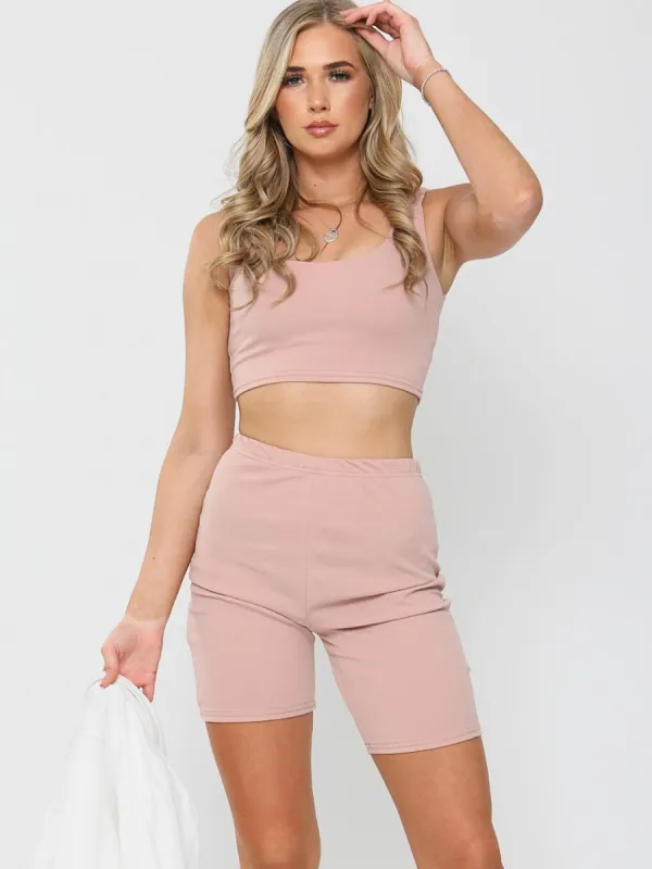 Liza Crop Top & Cycling Shorts Co-ord In Rose sold by Vivichi