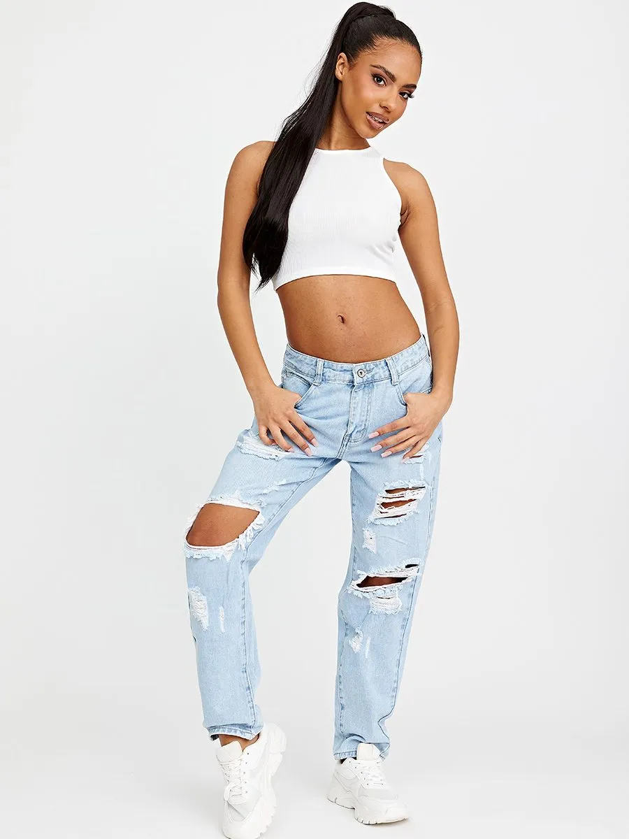 Jess Plain Ribbed Vest Crop Top In Cream sold by Vivichi