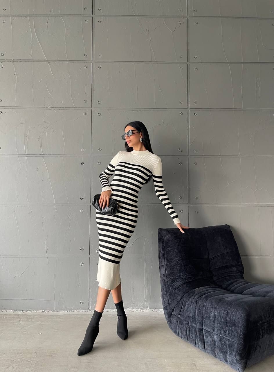 **PRE-ORDER** Shay Striped Knitted Midi Dress In Cream sold by Vivichi product image thumbnail 3