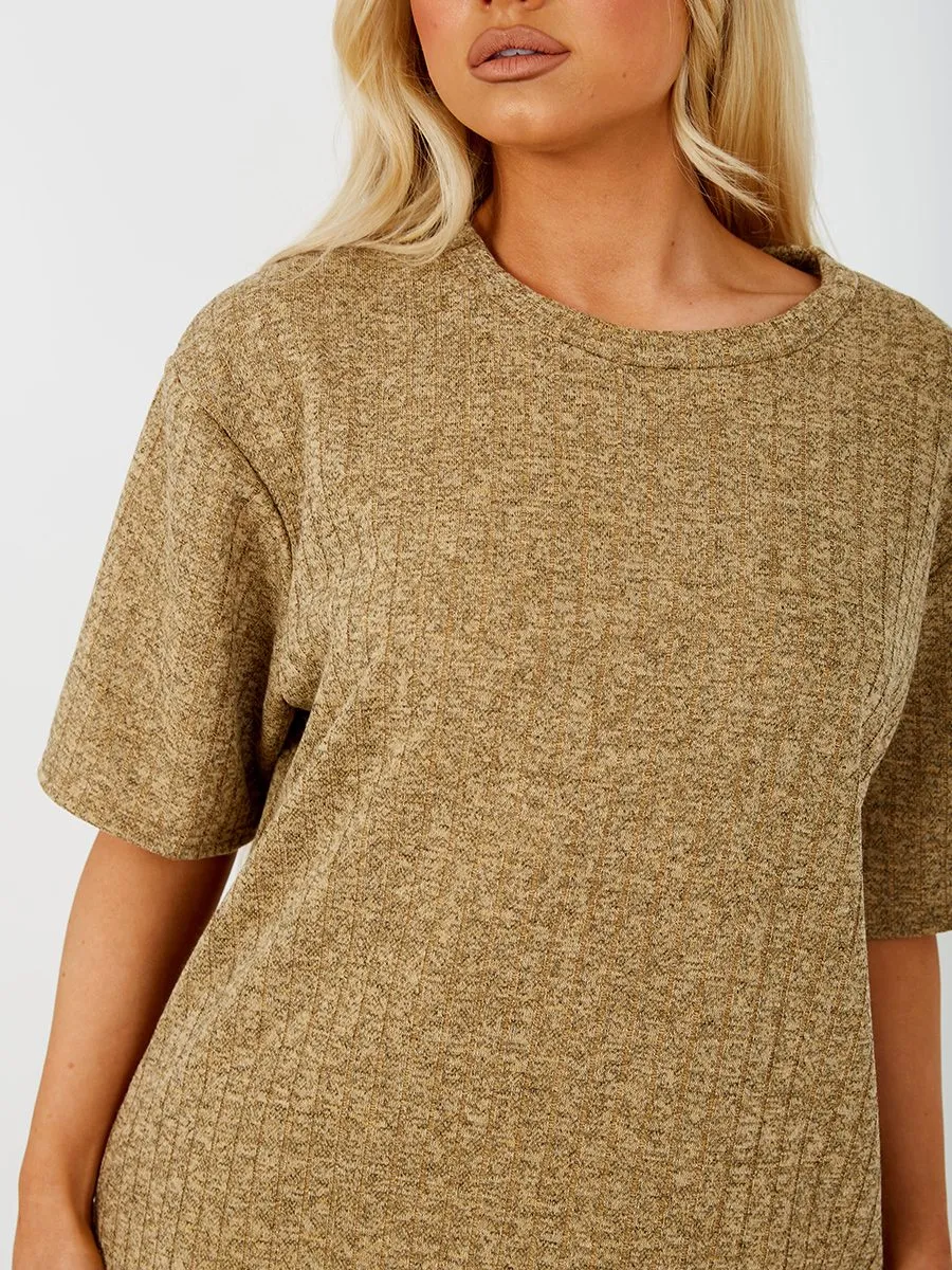 Melange Knit Oversized T-Shirt & Shorts Co-ord In Beige sold by Vivichi product image thumbnail 5