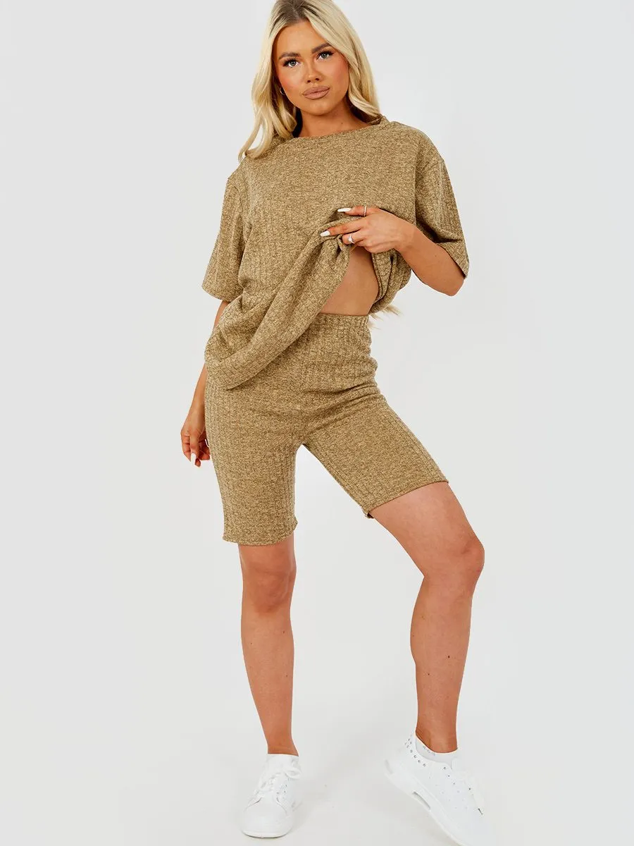 Melange Knit Oversized T-Shirt & Shorts Co-ord In Beige sold by Vivichi product image thumbnail 2