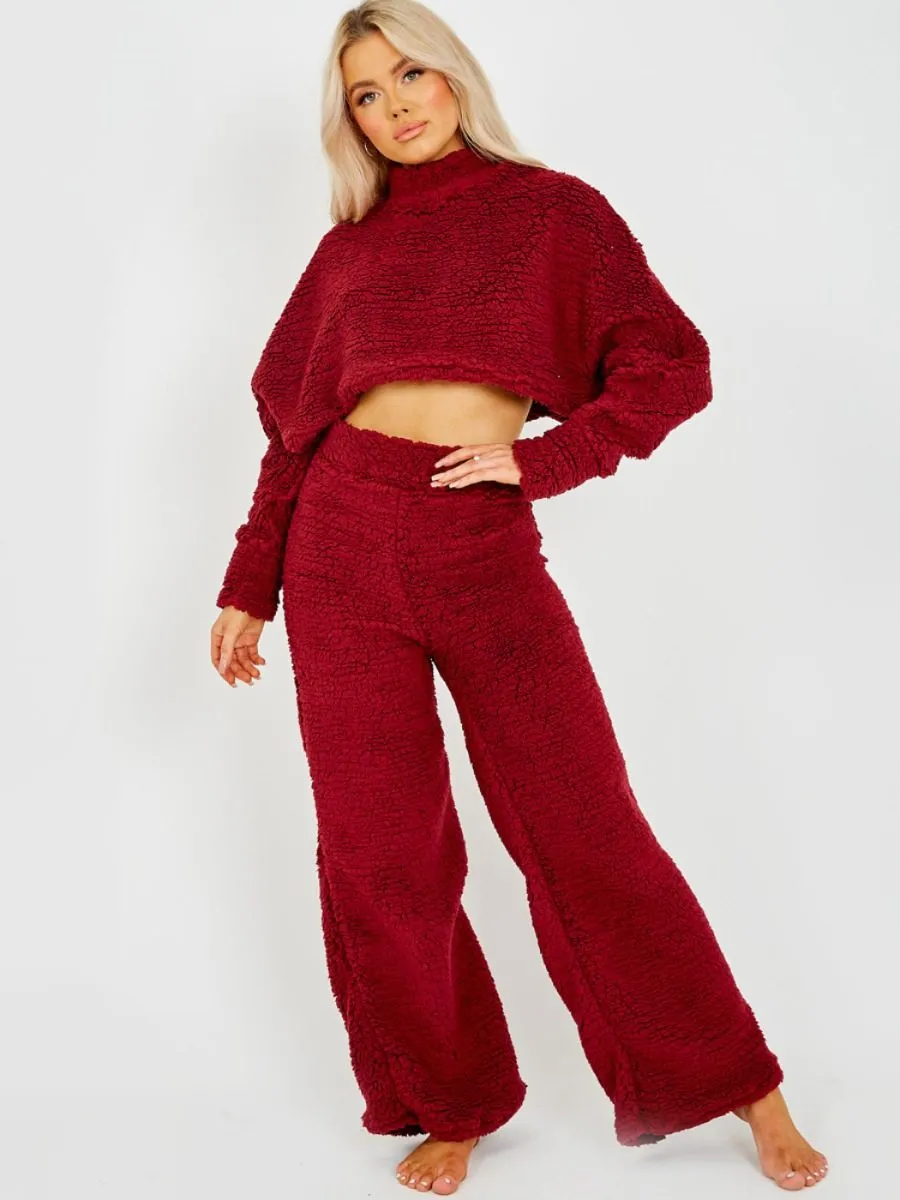 Elsie Teddy Crop Top & Trouser Co-ord In Wine sold by Vivichi product image thumbnail 3