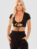 Jodie Self-Tie Cropped Top In Black sold by Vivichi