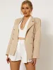 Harriet Oversized Button Detail Blazer In Stone sold by Vivichi